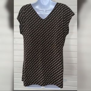 Banana Republic Sz LARGE Double-V Brown Chain Print Draped Tunic Top *VGUC